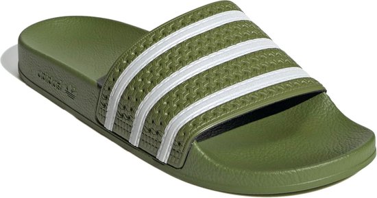 adidas Slippers - Maat 44.5 - Unisex - olijfgroen/wit | bol.com