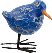 Bird wood ball blue - 12x12x8 cm - blauw - x - India - Sarana -