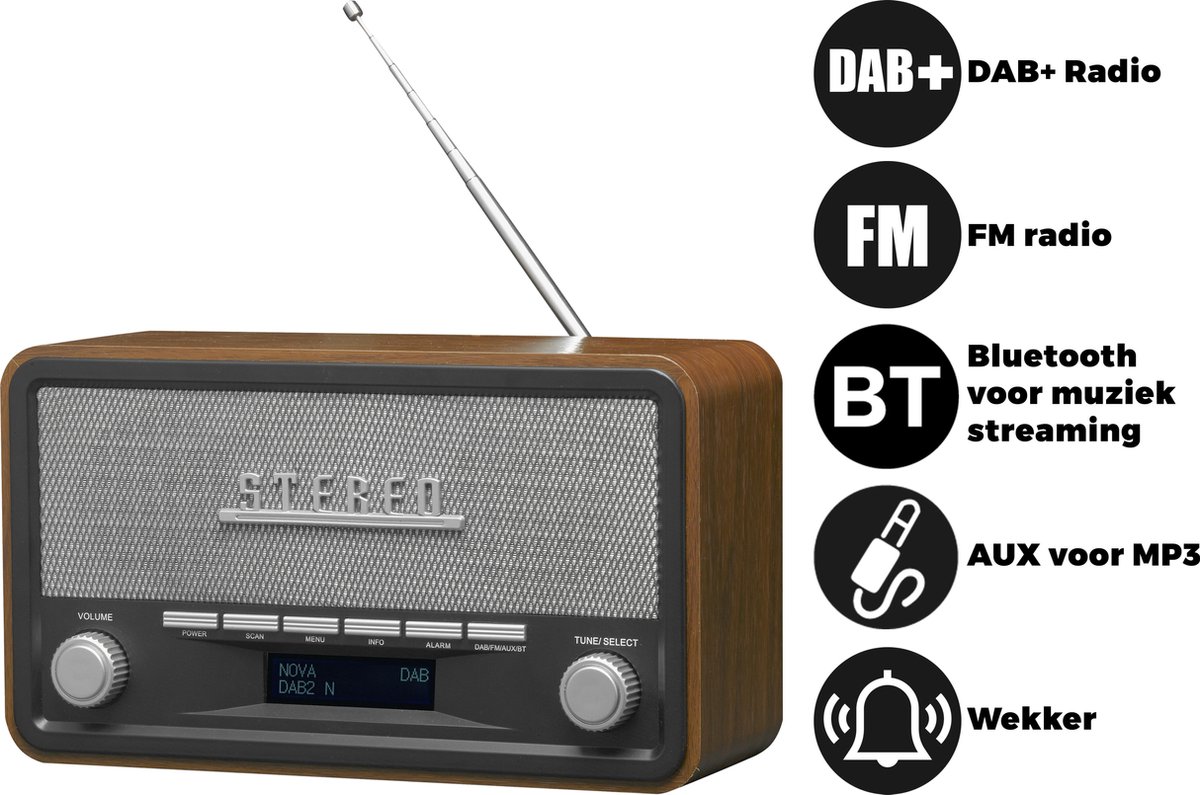 bol.com | Denver DAB-18 - Retro DAB+ radio met Bluetooth - Hout