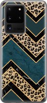 Samsung S20 Ultra hoesje - Luipaard zigzag | Samsung Galaxy S20 Ultra hoesje | Siliconen TPU hoesje | Backcover Transparant
