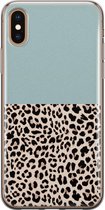 iPhone X/XS hoesje siliconen - Luipaard mint - Soft Case Telefoonhoesje - Luipaardprint - Transparant, Blauw