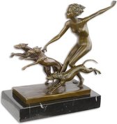 Beeld - Vrouw met haar honden - Bronzen sculptuur - 22.9 cm hoog