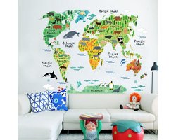 Muursticker Kinderkamer | Wanddecoratie babykamer | Decoratie Jongens & Meisjes | Wereldkaart Wanddecoratie | 3D Stickers | Dieren Wereldkaart