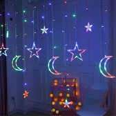 Dolami Sterrengordijn Met Maan - 2,5 meter - Multicolor - 8 Lichteffecten - Voor Binnen En Buiten - Veilige Kerstverlichting