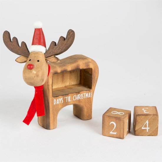 Calendrier de compte à rebours de Noël Rudolph Reindeer en bois de