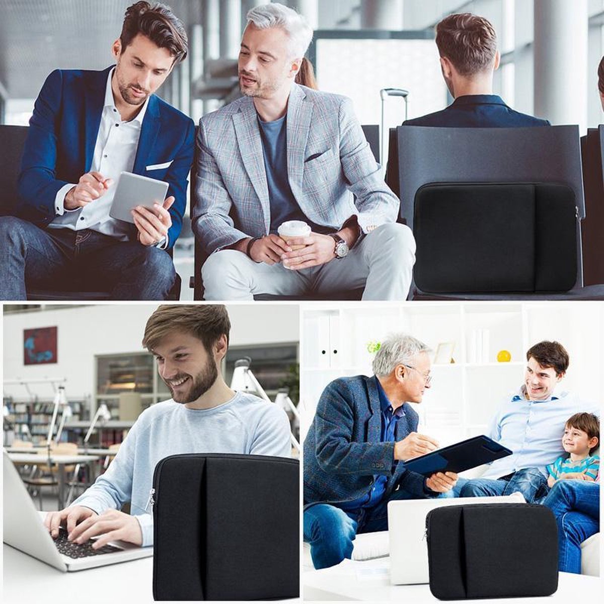 Laptophoes 15 6 inch - Laptop hoes Met Extra Vak Grijs Neopreen - Schokbestendig - Krasbestendig - Laptoptas - Laptop sleeve - Laptop case - Laptop cover - Laptophoes 15 inch - Laptop tas 15/15,6 inch — afbeelding 3