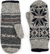 Gevoerde wollen wanten sneeuwvlok motief kleur grijs beige maat S/M