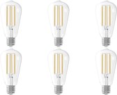 CALEX - LED Lamp 6 Pack - Filament ST64 - E27 Fitting - Dimbaar - 4W - Warm Wit 2300K - Transparant Helder - BSE