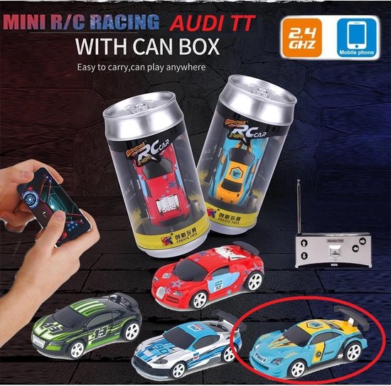 een vergoeding ondernemer Toevallig Mini RC auto Audi TT blauw in frisdrank blikje supergaaf kado 2021 | bol.com