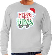 Merry fitmas Kerstsweater / Kersttrui grijs voor heren - Kerstkleding / Christmas outfit L