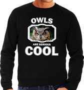 Dieren uilen sweater zwart heren - owls are serious cool trui - cadeau sweater uil/ uilen liefhebber M