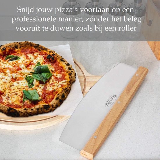 Lostwry Pizzasnijder Wiegmes Pizzames Snijder met Houten Handgrepen en Beschermhoes Roestvrijstalen Wiegmes Hakmes Pizzasnijder Mes Pizzasnijwiel voor Pizza Taart Deeg 35 * 11 cm