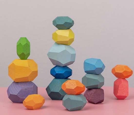 Houten stapelstenen - Gekleurd - 16 stuks - Lichtgewicht balancerende  blokken | bol.com