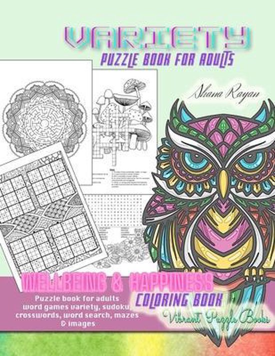 Variety puzzle book for adults Wellbeing & Happiness coloring book