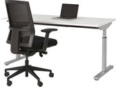 Hoogte verstelbaar T-poot bureau Quick breed 160CM diep 80CM bladkleur Logan eiken framekleur Wit (RAL9010)