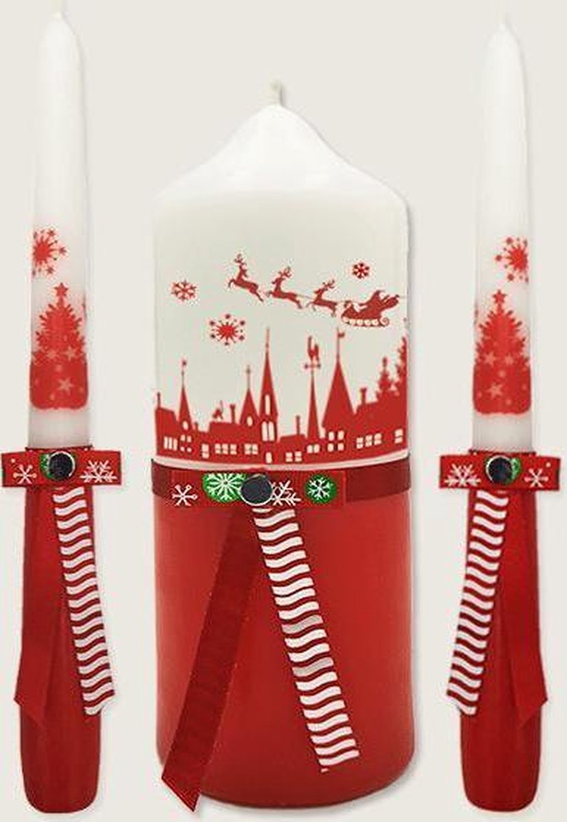 Kerstkaarsen Geschenkset, Cadeauset Rood 3 stuks, kaarsen set