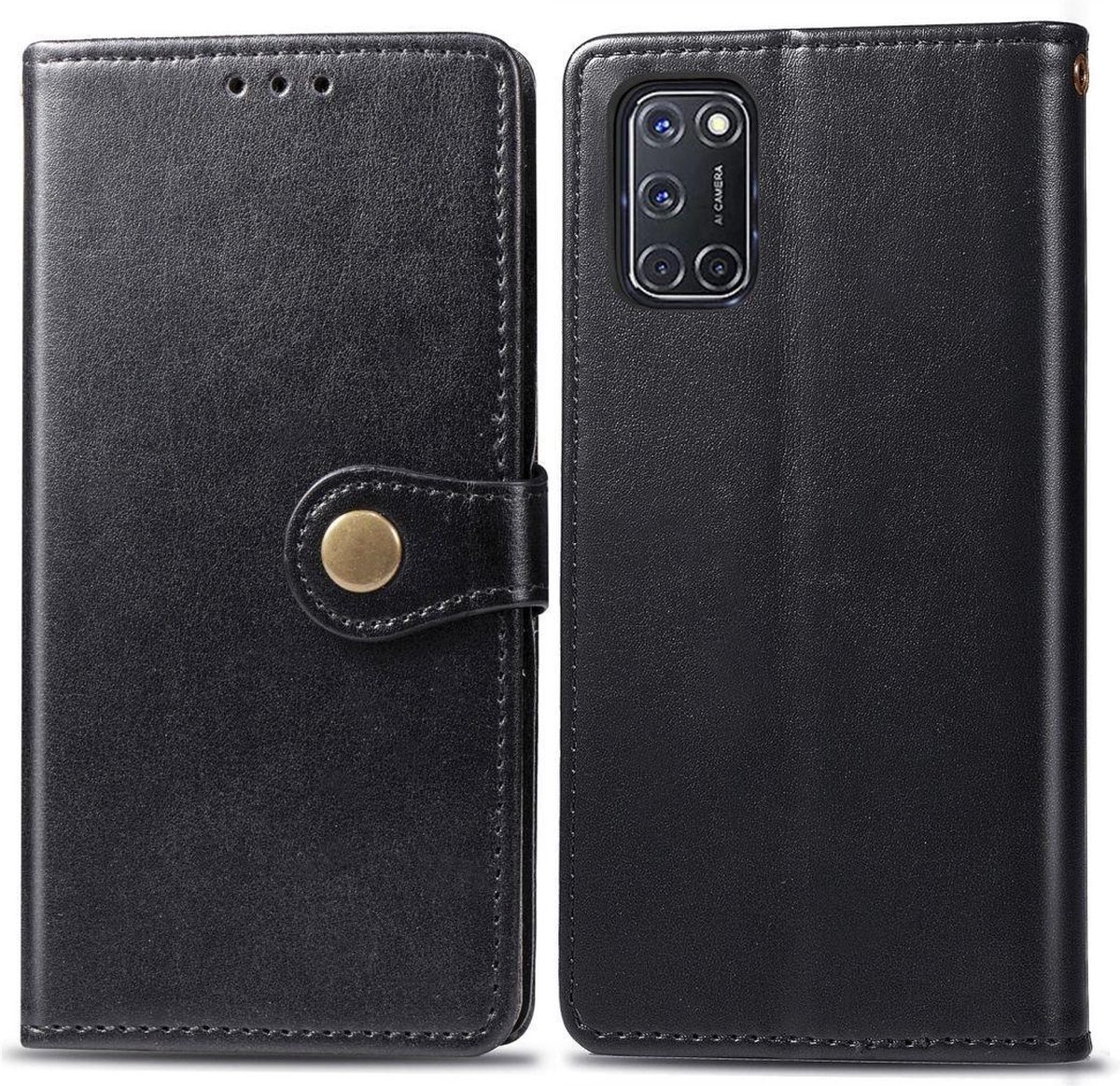 Mobigear Telefoonhoesje geschikt voor OPPO A72 Hoesje | Mobigear Snap Button Bookcase Portemonnee | Pasjeshouder voor 3 Pasjes | Telefoonhoesje voor Pinpas / OV Kaart / Rijbewijs - Zwart