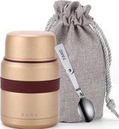 Thermos lunchbox - Thermosbeker - Thermoskan - Lunchbox volwassenen - Yoghurtbeker - Voedselcontainer - 500ml - Eetlepel - Geel/Goud