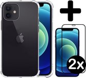 Hoes voor iPhone 12 Mini Hoesje Siliconen Shock Proof Case Met 2x Screenprotector Full Cover 3D Tempered Glass - Hoes voor iPhone 12 Mini Hoes Cover Met 2x 3D Screenprotector - Tra