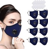 8 stuks Herbruikbare Mondkapje - Valve mondmasker Blauw met 6 stuks vervangbaar  filters