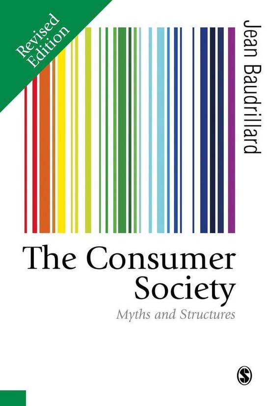 De Consumentensamenleving: Mythes en Structuren, met een regenboog streepjescode en 'Revised Edition' in het groen.
