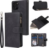 Luxe Telefoonhoesje voor Apple iPhone 12 Pro | Hoogwaardig Leren Bookcase | Lederen Wallet Case | Luxe Uitstraling | Pasjeshouder 6 stuks | Portemonnee | Rits | Zwart