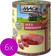 MAC's Kittenvoer Natvoer Blik 70% Kalf & Kippenhartjes 6 x 400g