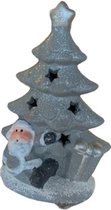 Figurine de Noël avec sapin et Père Noël - Éclairage LED - Argent / Wit - Céramique - 10 x 7 x 15 cm