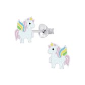 Joy|S - Zilveren eenhoorn glitter oorbellen 7 x 8 mm unicorn