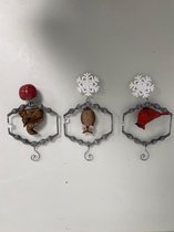 Decoratie: ijzeren kersthangers met figuren - set van 3 stuks (vogel/uil/eekhoorn)