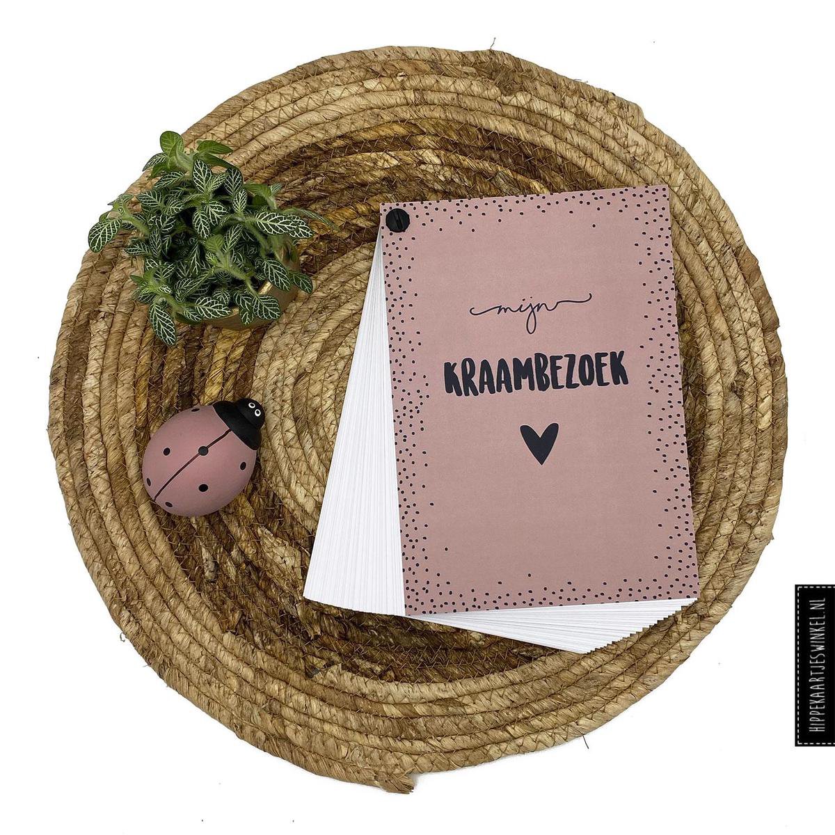 Kraambezoek - Invulkaarten - Kraambezoekboek meisje - Invulboek roze - 50 personen