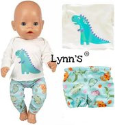 Poppenkleertjes - Geschikt voor babypop zoals Baby Born - Groene pyjama met Dino's - Shirtje en broekje