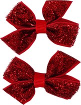 Jessidress Feestelijke Mini Haarclips met strikjes vol pailletten - Rood