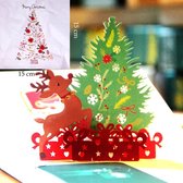 3D popupkaart - Kerstkaart met Grote kerstboom Arrenslee Hertje en Cadeautjes Merry Christmas pop-up wenskaart