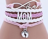 Mama - armband - hanger mom - infinity - baby voetjes  roze