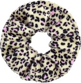 Zachte scrunchie/haarwokkel met luipaard/panter print, geel/roze