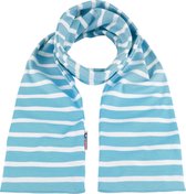 Bretonse streep sjaal Aquablauw met witte strepen 15x140cm