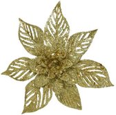 Boomdecoratie  Poinsettia Plastic Clip With Glitter Finish Goud dia23x5cm