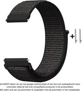 22mm Zwart Nylon Horloge Bandje met subtiele rode weave geschikt voor bepaalde 22mm smartwatches van verschillende bekende merken (zie lijst met compatibele modellen in producttekst) - Maat: zie foto - klittenbandsluiting – Black Nylon Strap - 22 mm