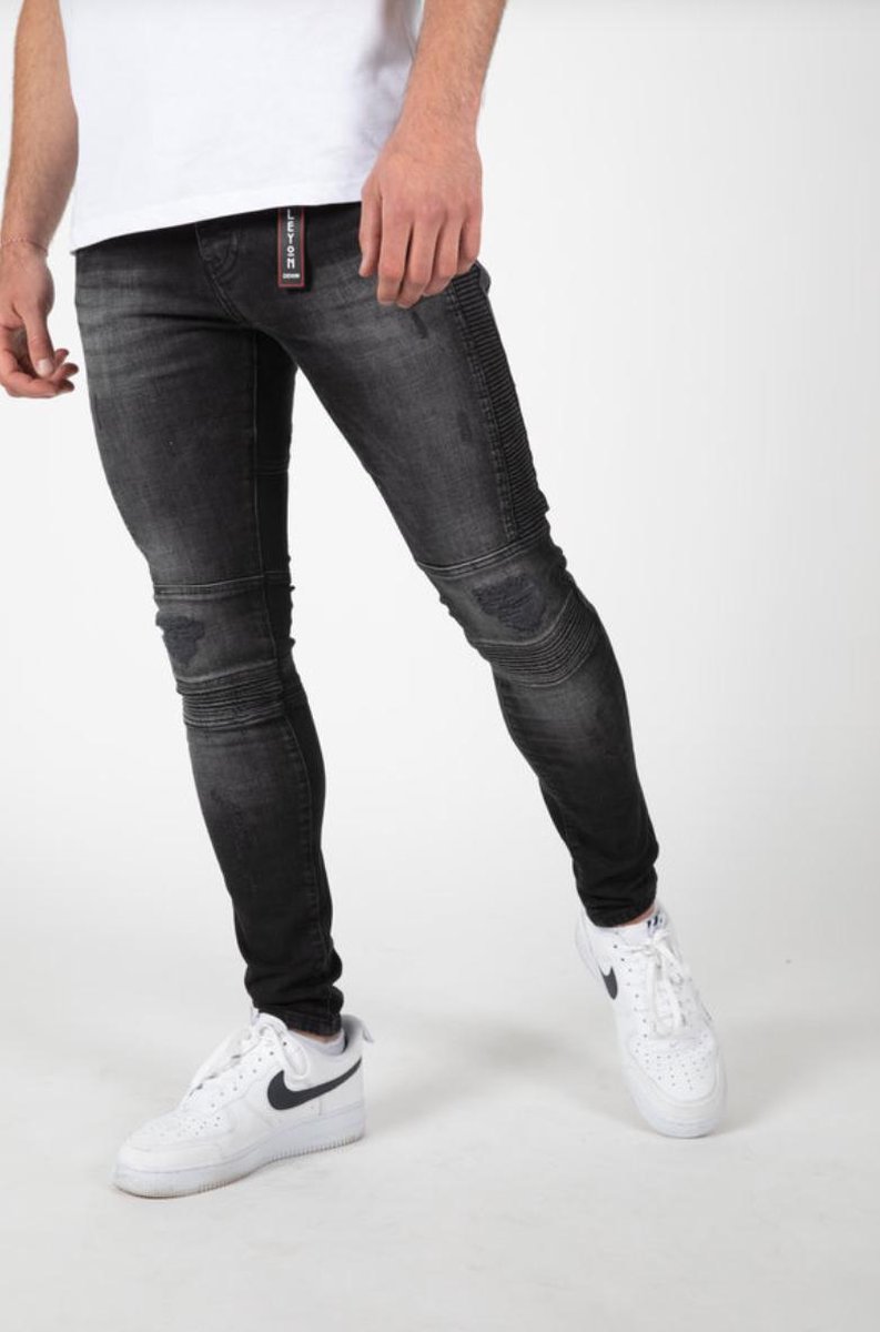 Jeans - jeans heren - jeans heren broeken - spijkerbroek heren - slim fit - LEYON Zwart-2044-1