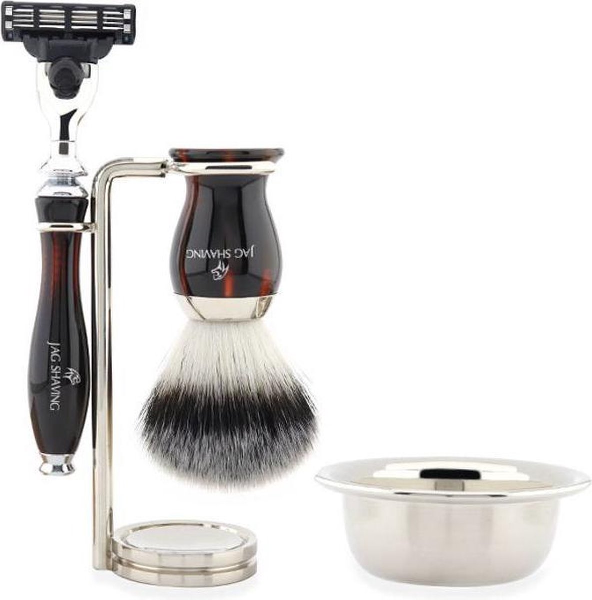 Scheerset voor mannen, scheerset met 3-kant compatibel scheermes, synthetische zilveren puntborstel, scheerkom en standaard Perfecte scheerset voor een gladde scheerbeurt