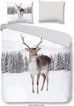1-persoons dekbedovertrek ree/ hert in bos / bomen in de natuur met sneeuw en bergen FLANEL 140 x 220 cm (warm en zacht voor de winter / Kerstmis)