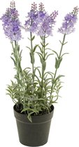 Lila paarse lavendel kunstplant in kunststof pot 28 cm - Lavandula - Woondecoratie/accessoires - Kunstplanten - Nepplanten - Lavendel planten in pot