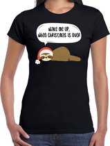 Luiaard Kerst shirt / Kerst t-shirt Wake me up when christmas is over zwart voor dames - Kerstkleding / Christmas outfit S