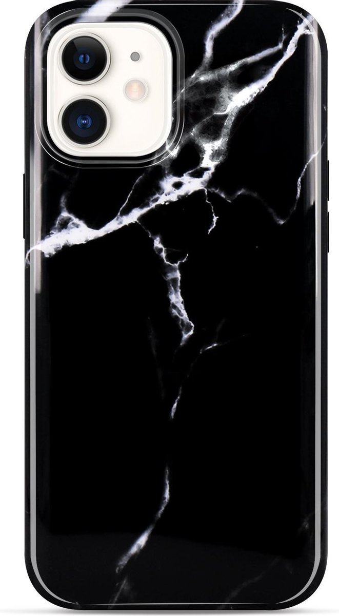 YONO Hoesje geschikt voor iPhone 12 / Pro – Siliconen Case Marmer Design – Zwart