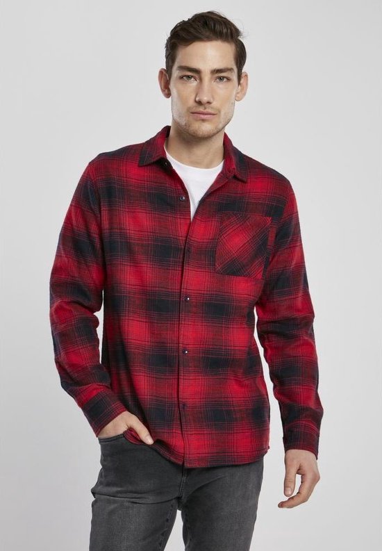 Urban Classics - Oversized Checked Grunge Overhemd - XL - Zwart/Rood
