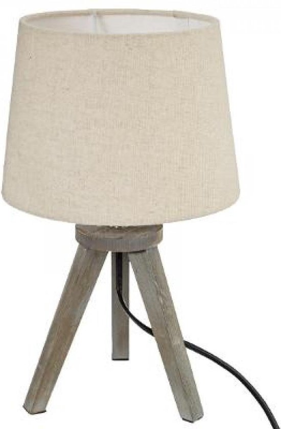 Schemerlamp - tafellamp 31cm met houten grijze inclusief lampenkap beige | bol.com