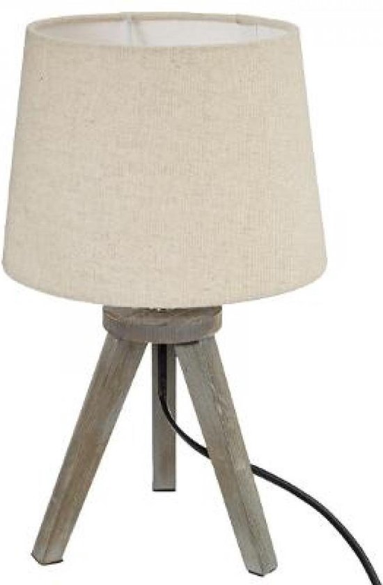 Schemerlamp Tafellamp 31cm Met Houten Grijze Voet Inclusief Lampenkap 