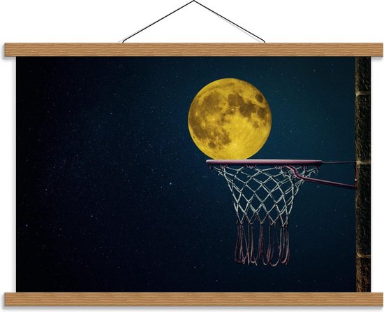 Schoolplaat – Maan als Basketbal - 60x40cm Foto op Textielposter (Wanddecoratie op Schoolplaat)