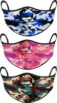 Mondkapje print - Mondkapje wasbaar - Mondkapje katoen - Mondkapje camouflage - set van 3 kleuren